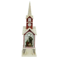 Snowy Chapel With Led Warm White Light Up Nativity Holy Family Scene Spinning Glitter Waterglobe