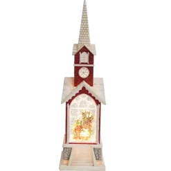 Snowy Chapel With Led Warm White Light Up Nativity Holy Family Scene Spinning Glitter Waterglobe