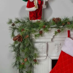 Snowy Ming Pine Garland With Drooping Branches And Pinecones