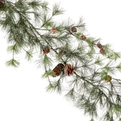 Snowy Ming Pine Garland With Drooping Branches And Pinecones