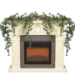 Snowy Ming Pine Garland With Drooping Branches And Pinecones