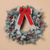 Snowy Pine Christmas Wreath With Red Berries, Pinecones, Bow