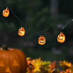 Solar Powered Jack O Lantern Pumpkin Light String, 5 Ft