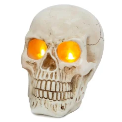 Spooky Lighted Resin Skull Creepy Halloween Decor, Led Candle