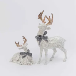 Traditional Christmas Decor White Gold Reindeer Table Accent