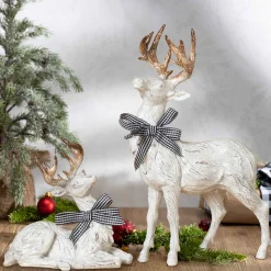 Traditional Christmas Decor White Gold Reindeer Table Accent