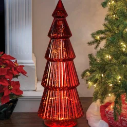 Traditional Vintage Lighted Handblown Red Mercury Glass Tree