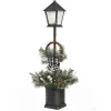 Vintage Lantern Post With Wreath And Micro Led Lights, Timer