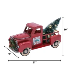 Vintage Red Metal Truck With Lighted Christmas Tree, Decor