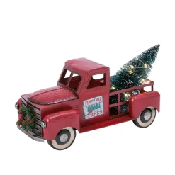 Vintage Red Metal Truck With Lighted Christmas Tree, Decor