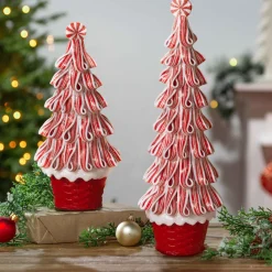 Whimsical Traditional Peppermint Ribbon Christmas Candy Trees