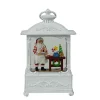 White Antique Lantern With Led Light Up Gingerbread Santa Chef Scene Spinning Glitter Waterglobe