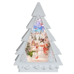 White Christmas Tree With Led Warm White Light Up Snowman Scene Spinning Glitter Waterglobe