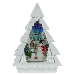 White Christmas Tree With Led Warm White Light Up Snowman Scene Spinning Glitter Waterglobe